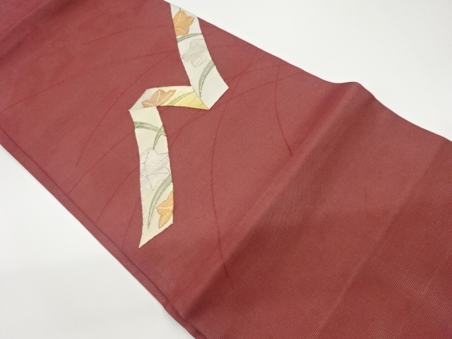  紗 鬘帯に紅葉・芝模様織出し名古屋帯